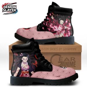 Pink Black Demon Form Nezuko Combat Boots – Demon Slayer Nezuko Shoes