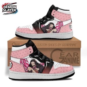 Pink Black Portrait Flame High-Top Leather Sneakers – Demon Slayer Nezuko Shoes