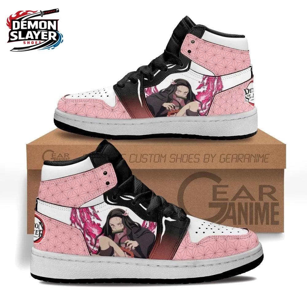 Pink Black Portrait Flame High-Top Leather Sneakers – Demon Slayer Nezuko Shoes Pink Black Portrait Flame High-Top Leather Sneakers – Demon Slayer Nezuko Shoes