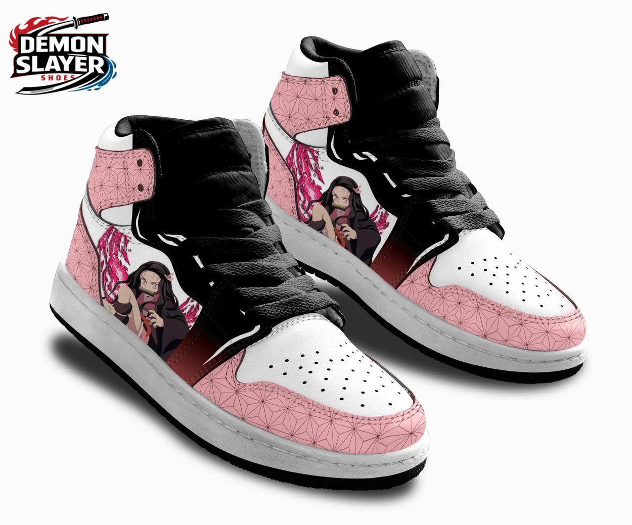 Pink Black Portrait Flame High-Top Leather Sneakers – Demon Slayer Nezuko Shoes Pink Black Portrait Flame High-Top Leather Sneakers – Demon Slayer Nezuko Shoes