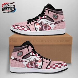 Pink Checker Portrait Nezuko High-Top Leather Sneakers – Demon Slayer Nezuko Shoes