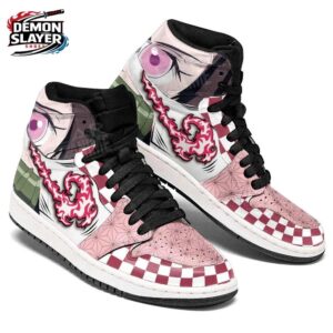 Pink Checker Eye Flame Nezuko High-Top Leather Sneakers – Demon Slayer Nezuko Shoes
