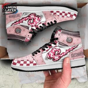 Pink Flame Checker Nezuko High-Top Leather Sneakers – Demon Slayer Nezuko Shoes