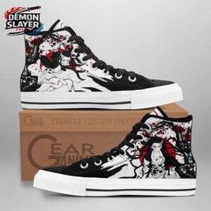 Black White Red Manga Splatter Nezuko High Tops Canvas Shoes – Demon Slayer Nezuko Shoes