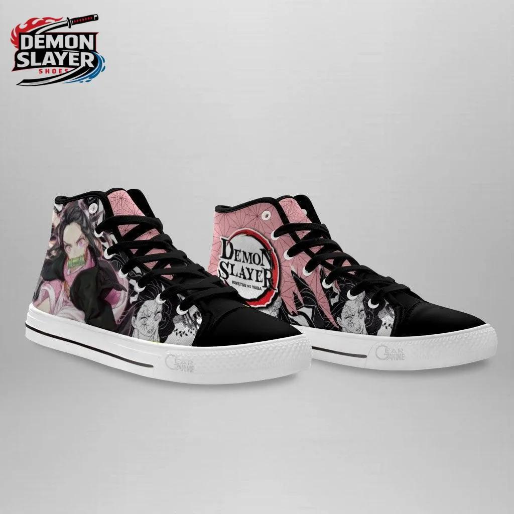 Pink Black Manga Logo Nezuko High Tops Canvas Shoes – Demon Slayer Nezuko Shoes Pink Black Manga Logo Nezuko High Tops Canvas Shoes – Demon Slayer Nezuko Shoes
