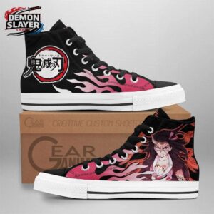 Black Pink Flame Nezuko Portrait High Tops Canvas Shoes – Demon Slayer Nezuko Shoes