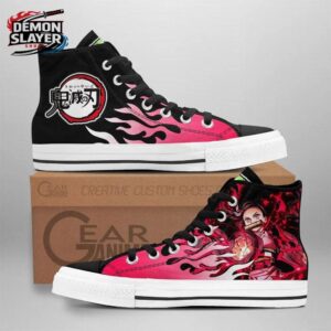 Black Pink Flame Nezuko Portrait High Tops Canvas Shoes – Demon Slayer Nezuko Shoes