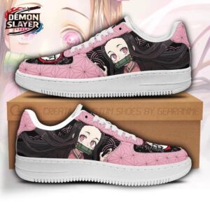 Pink Black Wave Portrait Nezuko Low-Top Leather Sneakers – Demon Slayer Nezuko Shoes