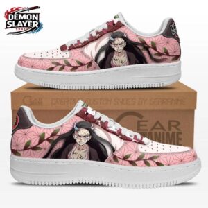 Pink Floral Vine Portrait Nezuko Low-Top Leather Sneakers – Demon Slayer Nezuko Shoes