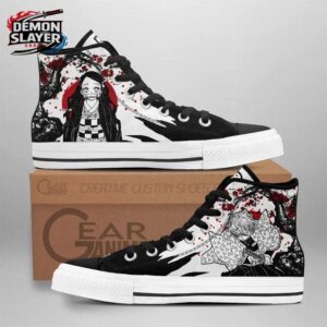 Black White Red Split Character Nezuko Zenitsu High Tops Canvas Shoes