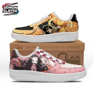 Nezuko Zenitsu Portrait Split Low-Top Sneakers – Pink Yellow Demon Slayer Shoes