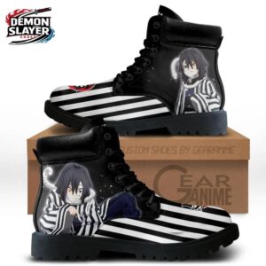 Black White Stripe Portrait Combat Boots – Demon Slayer Obanai Shoes