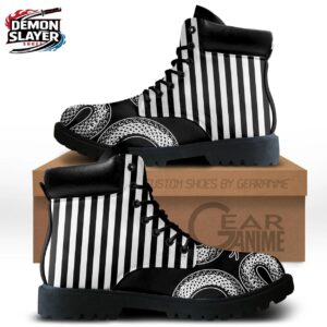 Black White Stripe Paisley Combat Boots – Demon Slayer Obanai Shoes