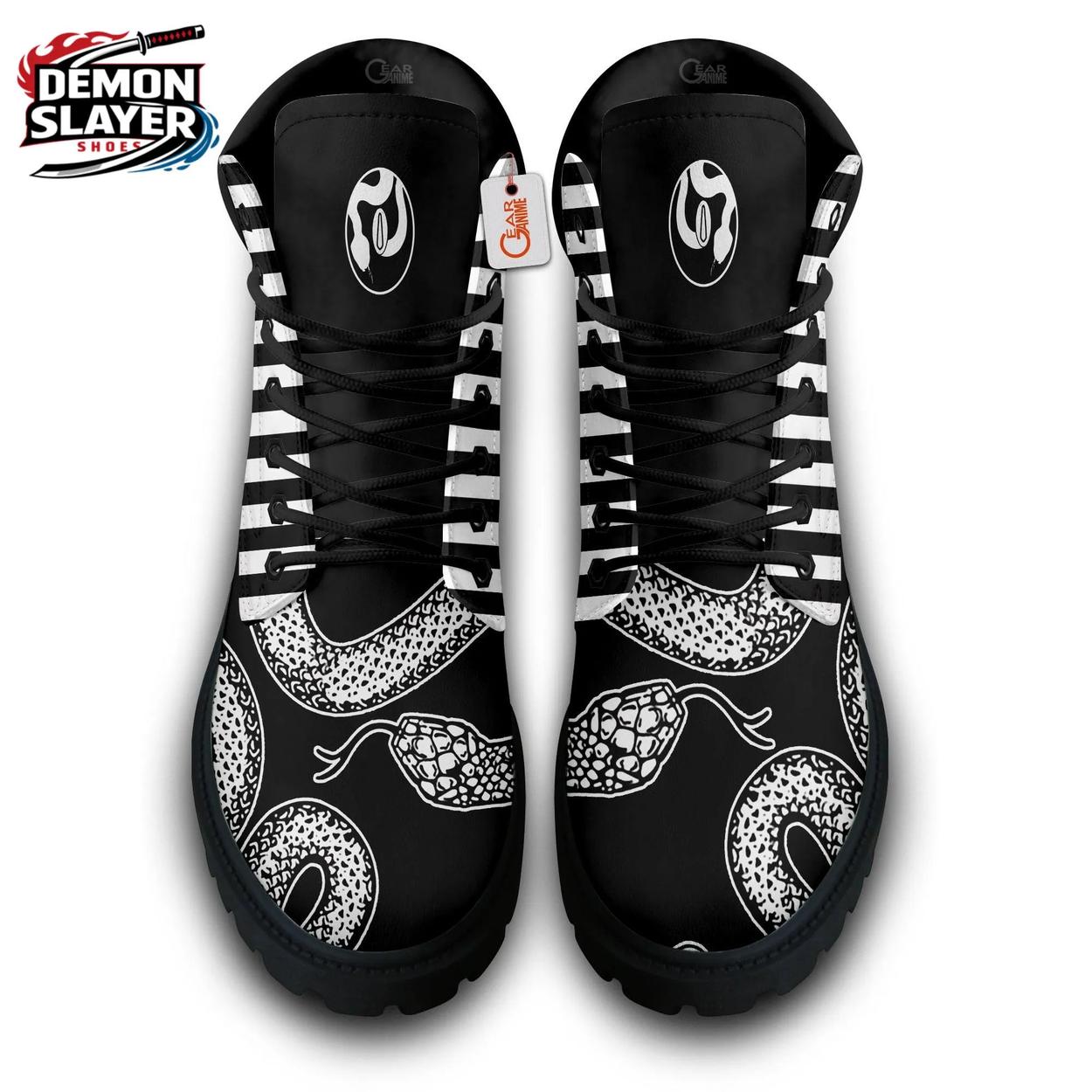 Black White Stripe Paisley Combat Boots – Demon Slayer Obanai Shoes Black White Stripe Paisley Combat Boots – Demon Slayer Obanai Shoes