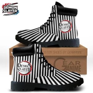 Black White Vertical Stripe Logo Combat Boots – Demon Slayer Obanai Shoes