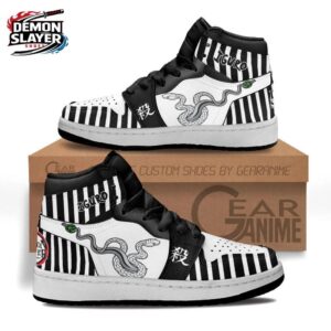 Black White Snake Stripe Obanai High-Top Leather Sneakers – Demon Slayer Obanai Shoes