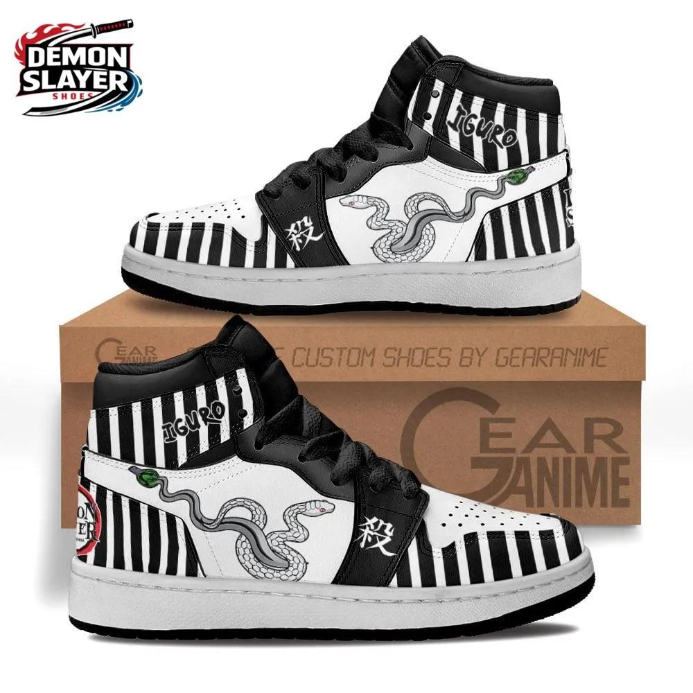 Black White Snake Stripe Obanai High-Top Leather Sneakers – Demon Slayer Obanai Shoes Black White Snake Stripe Obanai High-Top Leather Sneakers – Demon Slayer Obanai Shoes