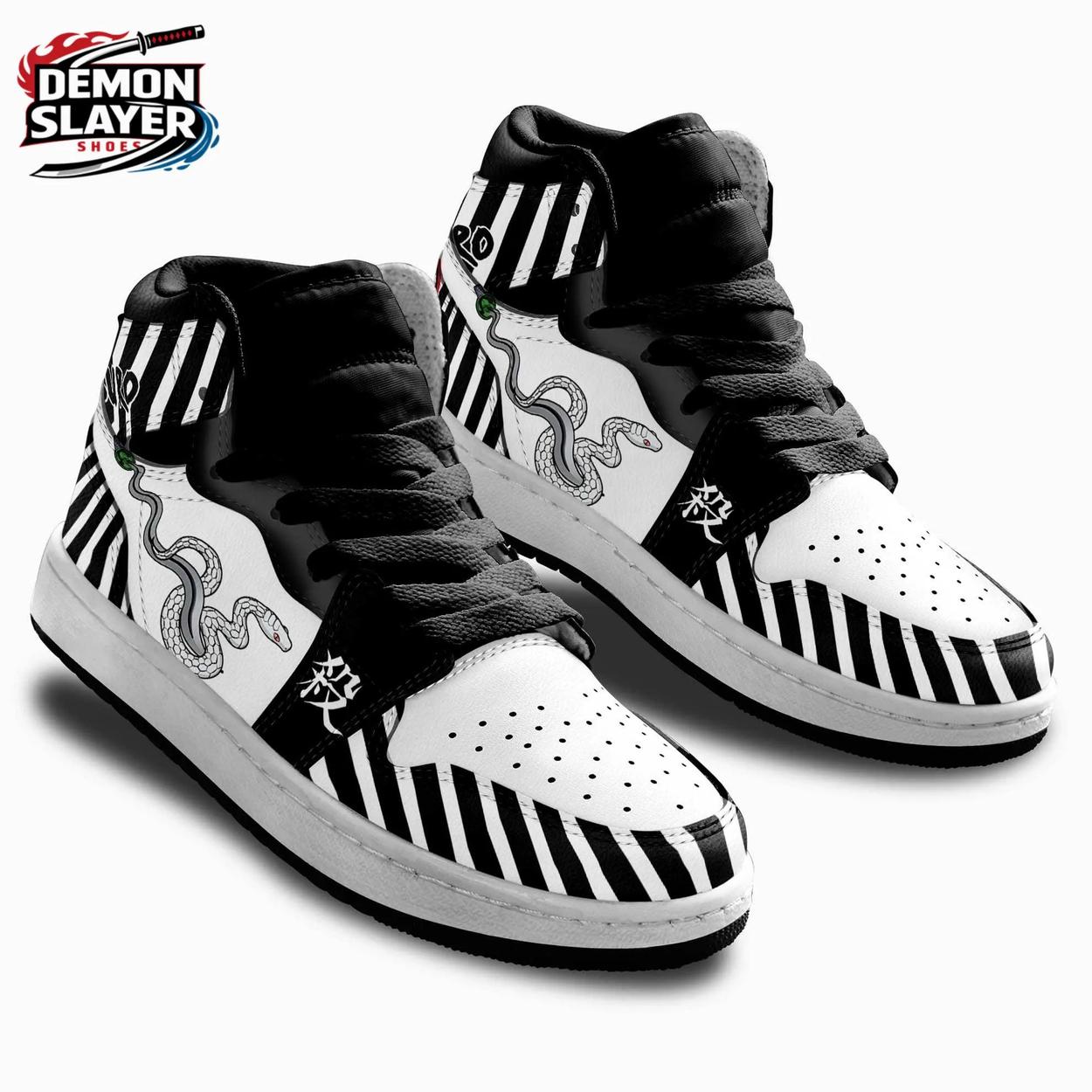 Black White Snake Stripe Obanai High-Top Leather Sneakers – Demon Slayer Obanai Shoes Black White Snake Stripe Obanai High-Top Leather Sneakers – Demon Slayer Obanai Shoes