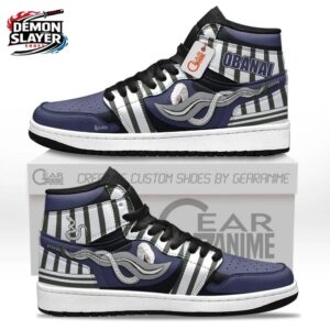 Navy Black White Serpent Stripe High-Top Leather Sneakers – Demon Slayer Obanai Shoes