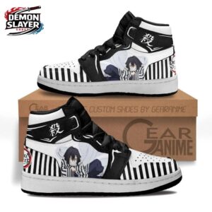 Black White Kanji Obanai Portrait High-Top Leather Sneakers – Demon Slayer Obanai Shoes