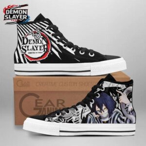 Black White Stripe Logo Portrait Obanai High Tops Canvas Shoes – Demon Slayer Obanai Shoes