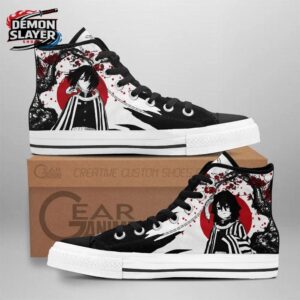 Black White Red Splatter Portrait Obanai High Tops Canvas Shoes – Demon Slayer Obanai Shoes