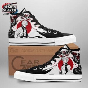 Black White Red Manga Portrait Sanemi High Tops Canvas Shoes – Demon Slayer Sanemi Shoes
