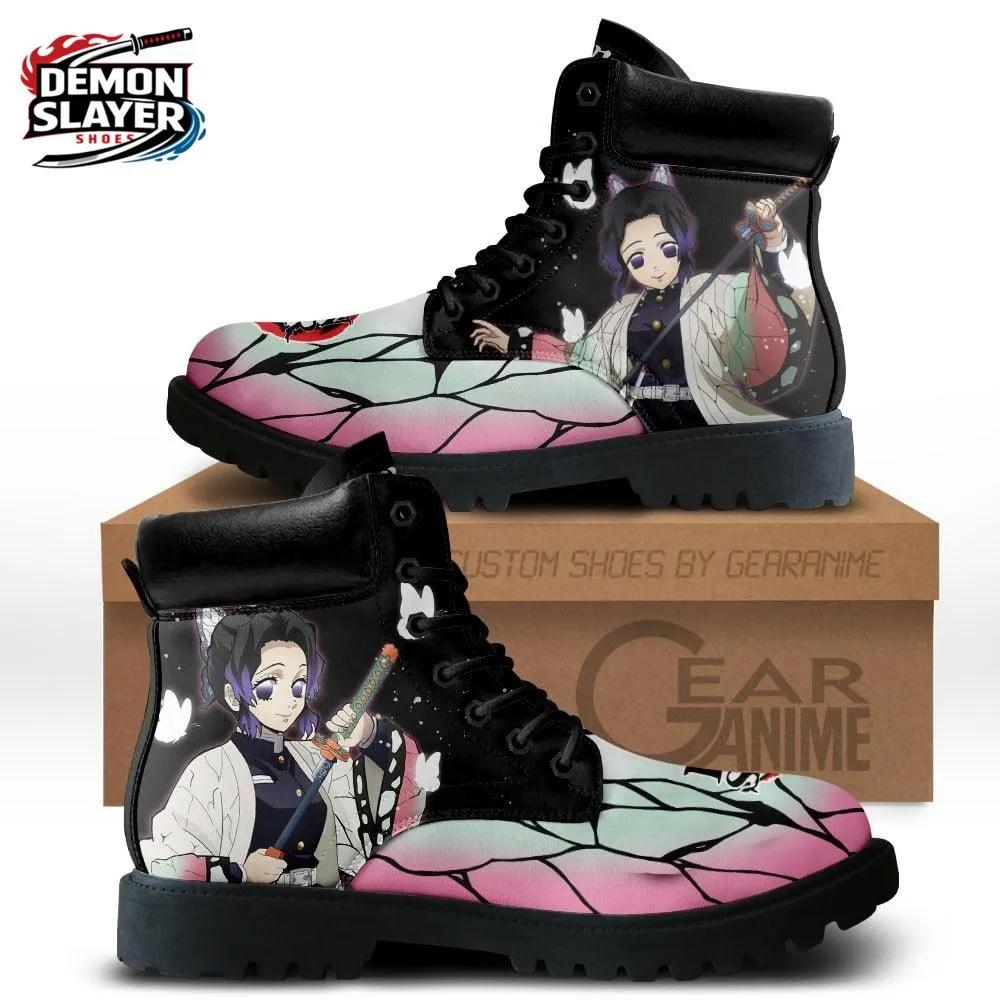Black Pink Butterfly Portrait Shinobu Combat Boots – Demon Slayer Shinobu Kocho Shoes Black Pink Butterfly Portrait Shinobu Combat Boots – Demon Slayer Shinobu Kocho Shoes