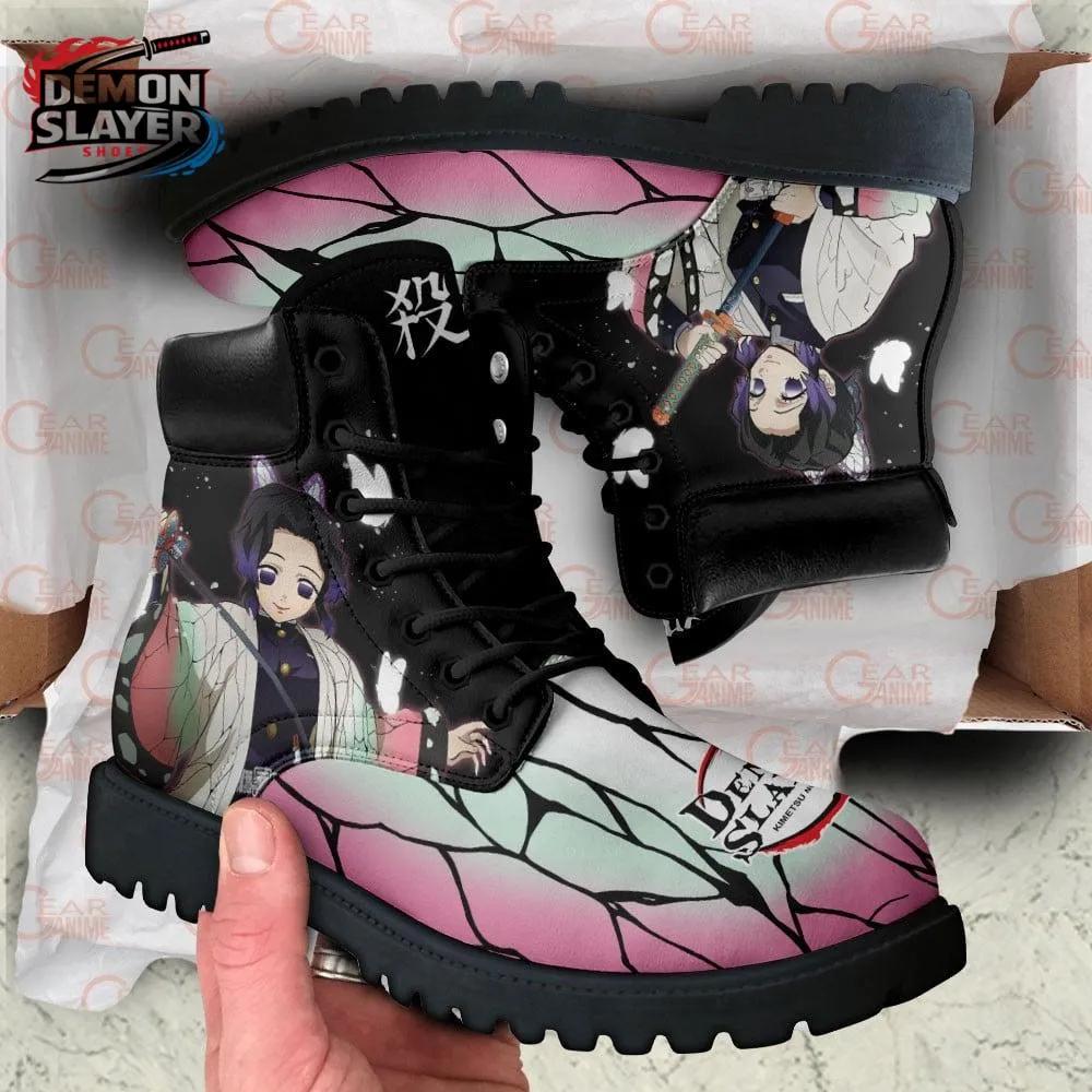 Black Pink Butterfly Portrait Shinobu Combat Boots – Demon Slayer Shinobu Kocho Shoes Black Pink Butterfly Portrait Shinobu Combat Boots – Demon Slayer Shinobu Kocho Shoes