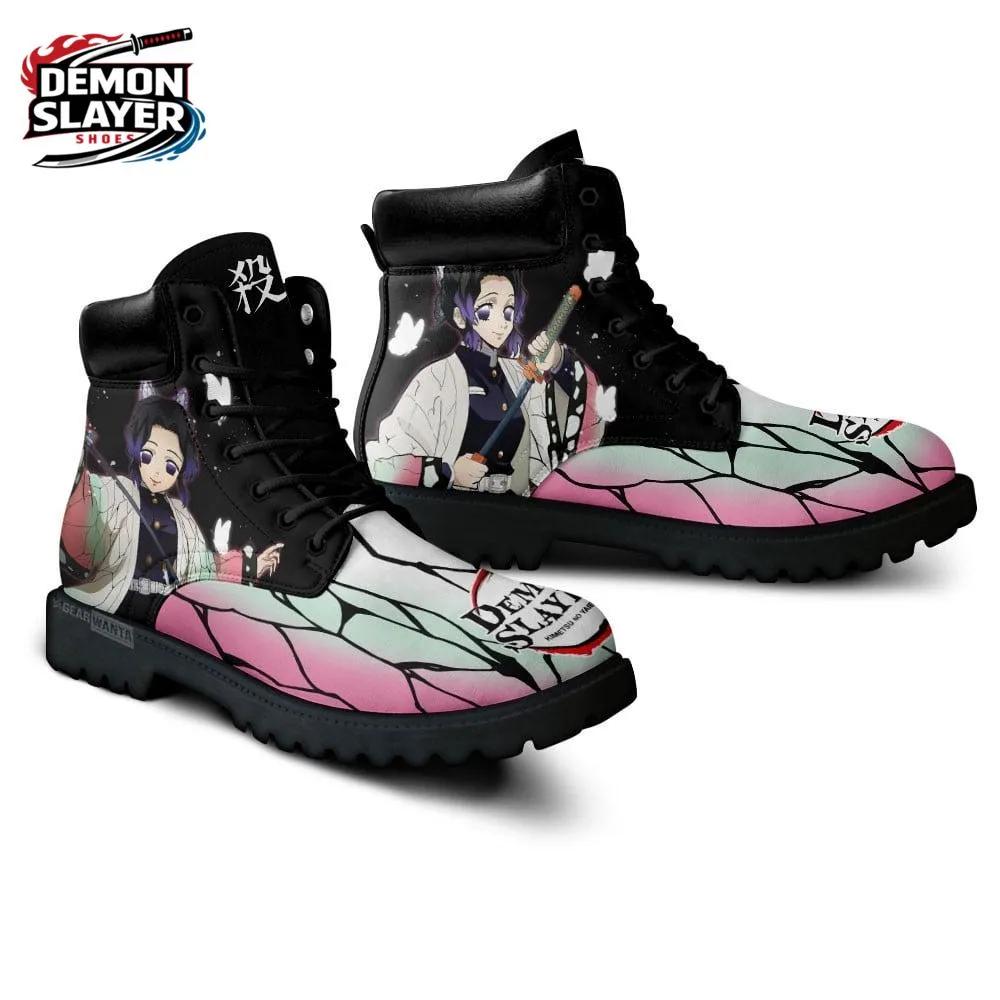 Black Pink Butterfly Portrait Shinobu Combat Boots – Demon Slayer Shinobu Kocho Shoes Black Pink Butterfly Portrait Shinobu Combat Boots – Demon Slayer Shinobu Kocho Shoes