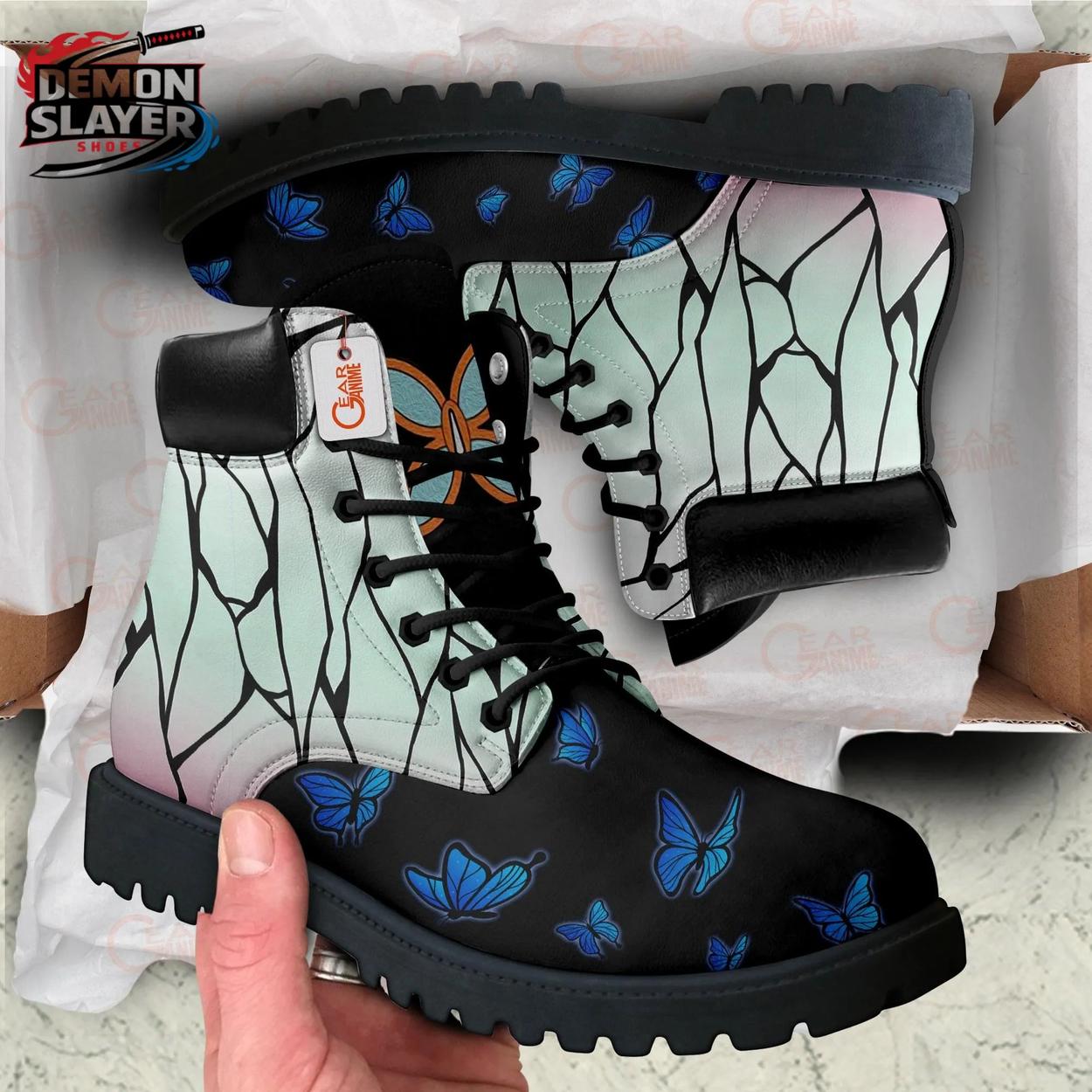 Mint Black Blue Butterfly Shinobu Combat Boots – Demon Slayer Shinobu Kocho Shoes Mint Black Blue Butterfly Shinobu Combat Boots – Demon Slayer Shinobu Kocho Shoes