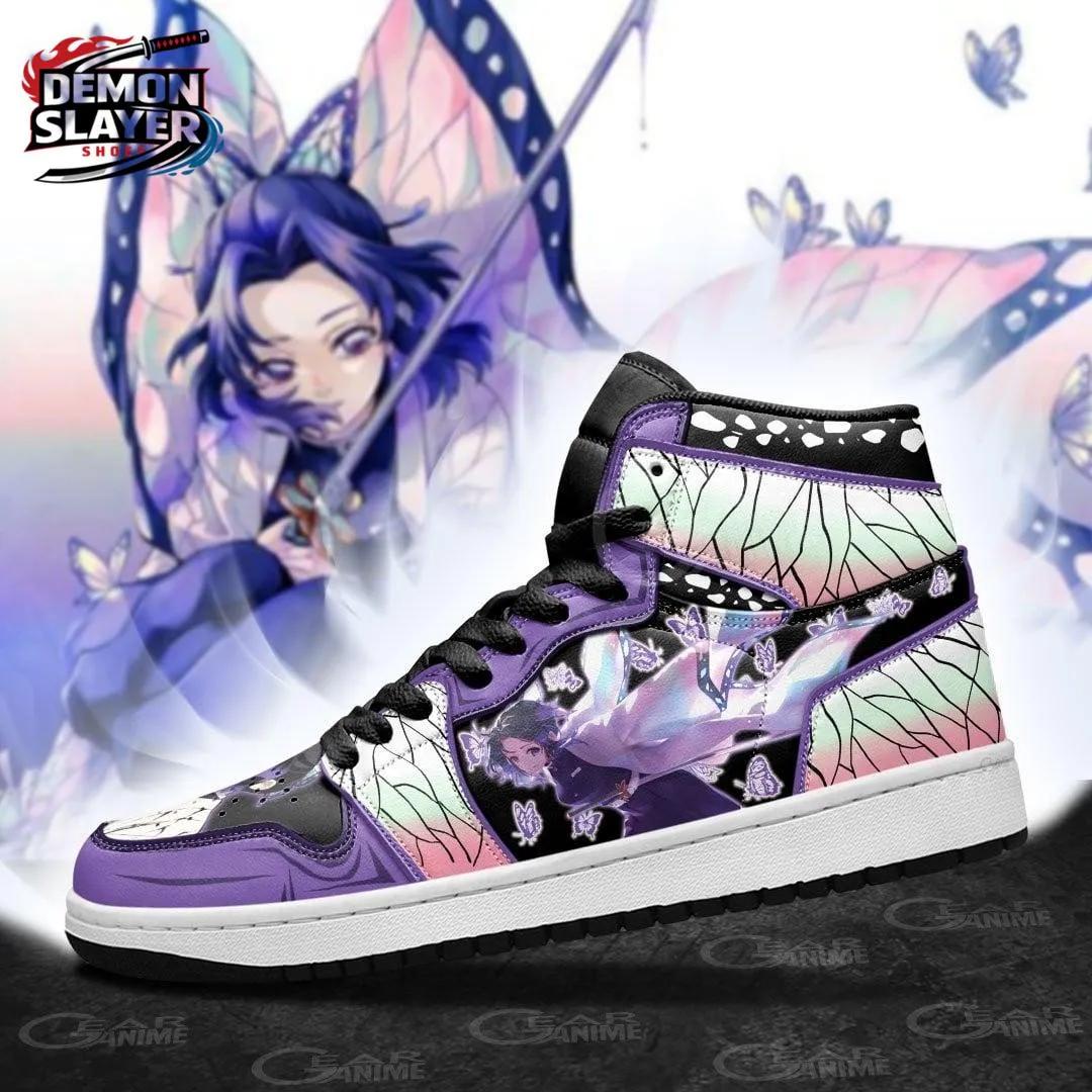 Purple Black Butterfly Portrait Shinobu High-Top Leather Sneakers – Demon Slayer Shinobu Kocho Shoes Purple Black Butterfly Portrait Shinobu High-Top Leather Sneakers – Demon Slayer Shinobu Kocho Shoes