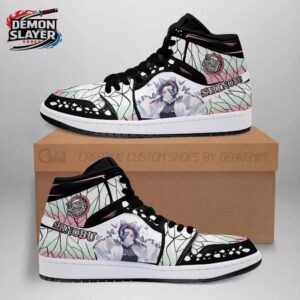 Black White Butterfly Portrait Shinobu High-Top Leather Sneakers – Demon Slayer Shinobu Kocho Shoes