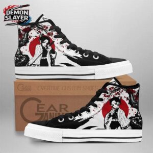 Black White Red Manga Portrait Shinobu High Tops Canvas Shoes – Demon Slayer Shinobu Kocho Shoes