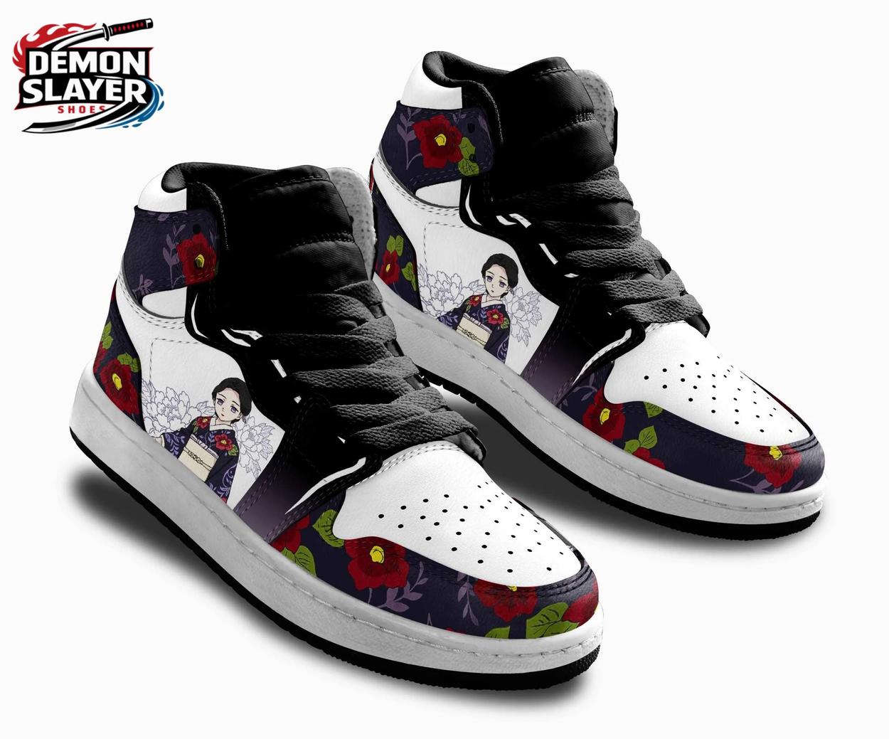 White Black Red Floral Tamayo High-Top Sneakers – Demon Slayer Lady Tamayo Shoes White Black Red Floral Tamayo High-Top Sneakers – Demon Slayer Lady Tamayo Shoes