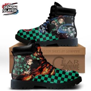 Green Black Fire Water Tanjiro Combat Boots – Demon Slayer Tanjiro Shoes