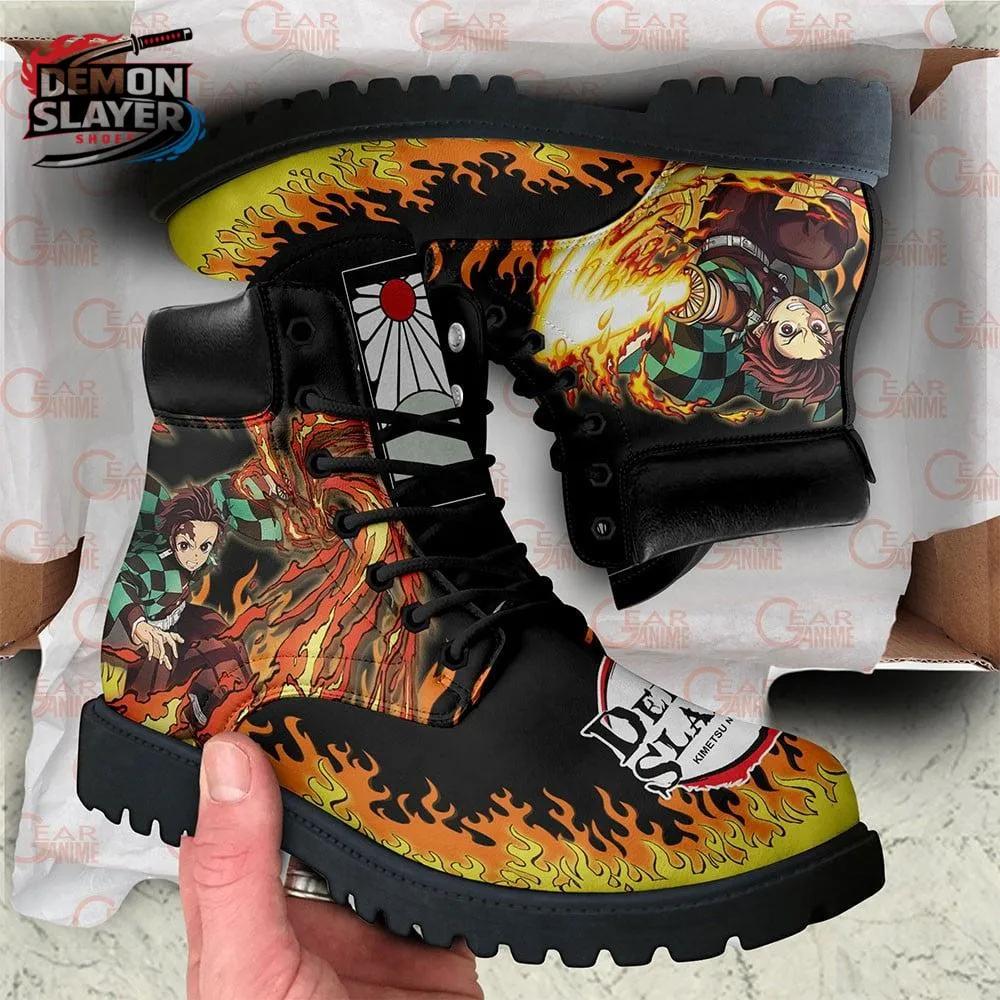 Black Orange Flame Tanjiro Combat Boots – Demon Slayer Tanjiro Shoes Black Orange Flame Tanjiro Combat Boots – Demon Slayer Tanjiro Shoes