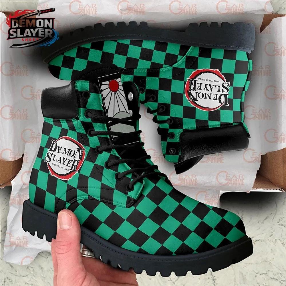 Green Black Checkered Tanjiro Combat Boots – Demon Slayer Tanjiro Shoes Green Black Checkered Tanjiro Combat Boots – Demon Slayer Tanjiro Shoes