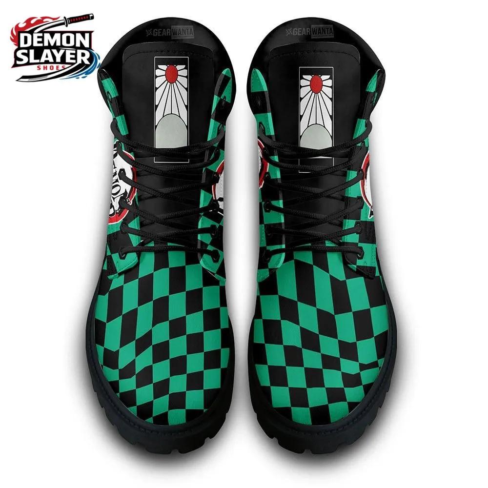 Green Black Checkered Tanjiro Combat Boots – Demon Slayer Tanjiro Shoes Green Black Checkered Tanjiro Combat Boots – Demon Slayer Tanjiro Shoes