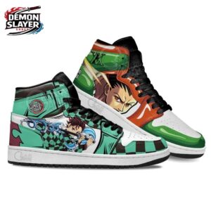 Green Orange Tanjiro Gon Crossover High-Top Leather Sneakers – Demon Slayer Tanjiro Shoes