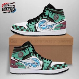 Mint Green Blue Water Sword Tanjiro High-Top Leather Sneakers – Demon Slayer Tanjiro Shoes