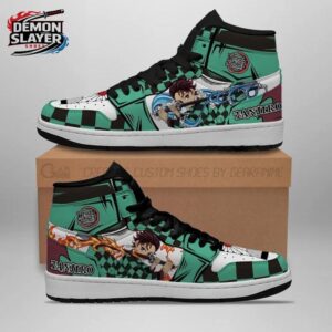 Mint Green Fire Water Portrait Tanjiro High-Top Leather Sneakers – Demon Slayer Tanjiro Shoes
