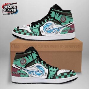 Mint Green Blue Water Sword Tanjiro High-Top Leather Sneakers – Demon Slayer Tanjiro Shoes