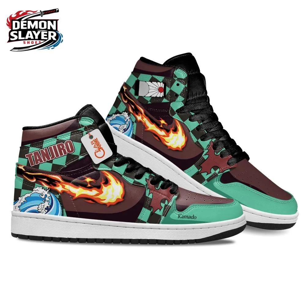 Green Maroon Fire Water Tanjiro High-Top Leather Sneakers – Demon Slayer Tanjiro Shoes Green Maroon Fire Water Tanjiro High-Top Leather Sneakers – Demon Slayer Tanjiro Shoes