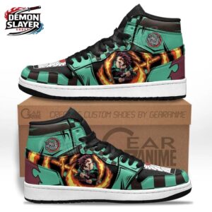 Green Black Flame Ring Tanjiro High-Top Leather Sneakers – Demon Slayer Tanjiro Shoes