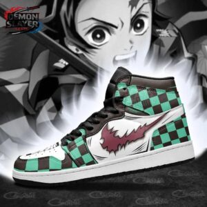 Green Black Checkerboard Flame Tanjiro High-Top Leather Sneakers – Demon Slayer Tanjiro Shoes