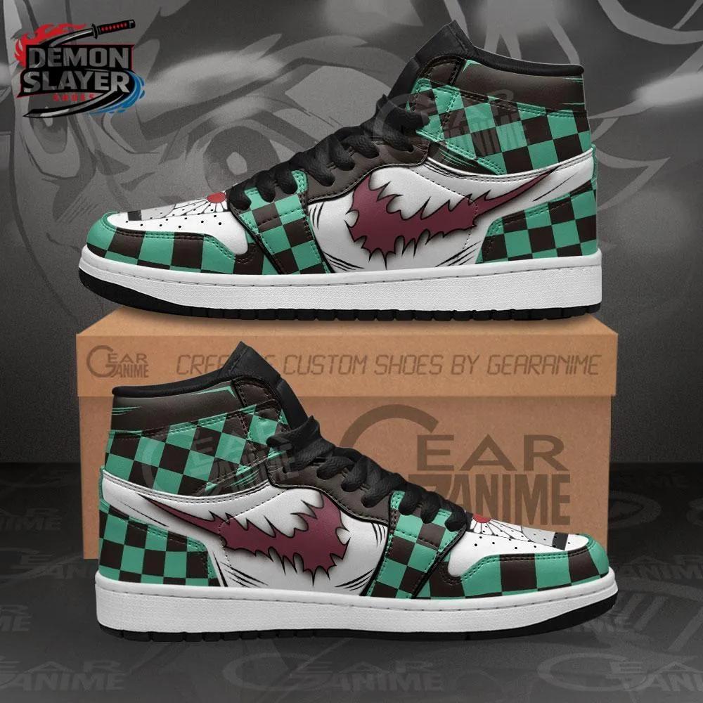 Green Black Checkerboard Flame Tanjiro High-Top Leather Sneakers – Demon Slayer Tanjiro Shoes Green Black Checkerboard Flame Tanjiro High-Top Leather Sneakers – Demon Slayer Tanjiro Shoes