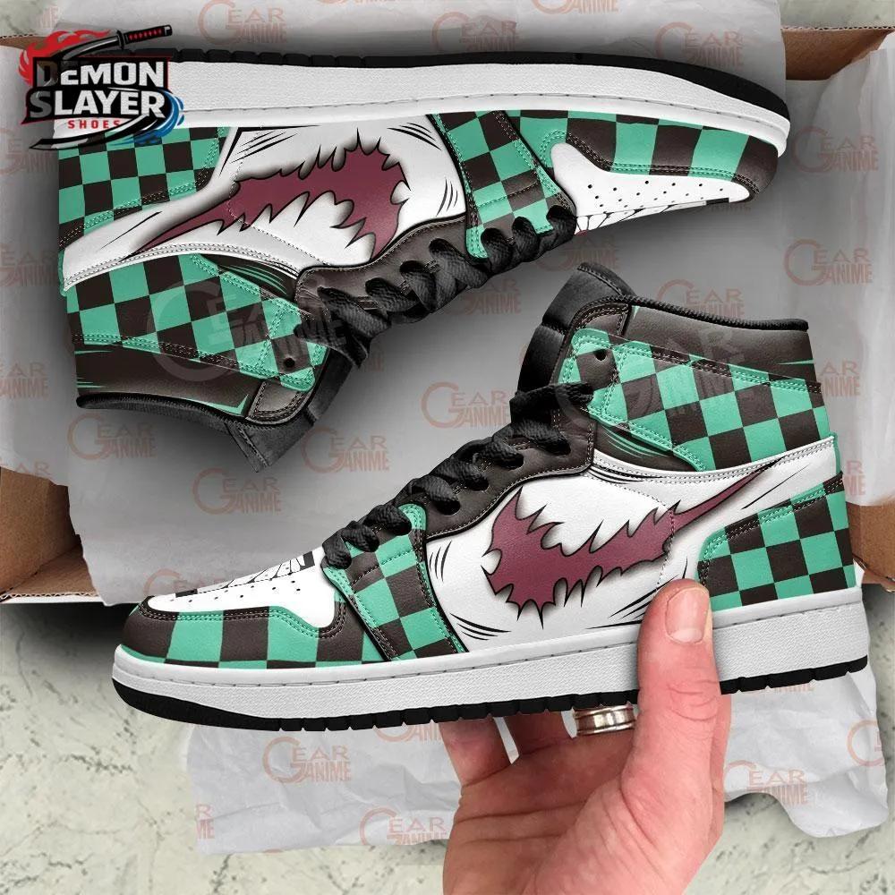 Green Black Checkerboard Flame Tanjiro High-Top Leather Sneakers – Demon Slayer Tanjiro Shoes Green Black Checkerboard Flame Tanjiro High-Top Leather Sneakers – Demon Slayer Tanjiro Shoes