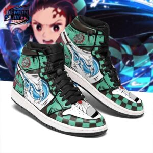 Green Black Water Sword Tanjiro High-Top Leather Sneakers – Demon Slayer Tanjiro Shoes
