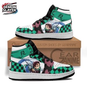Mint Green Checkered Water Tanjiro Portrait High-Top Sneakers – Demon Slayer Tanjiro Shoes